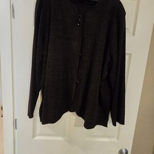 Misook Women's Cardigan 3X Dark Brown Long Sleeved Button Front, Hip Length